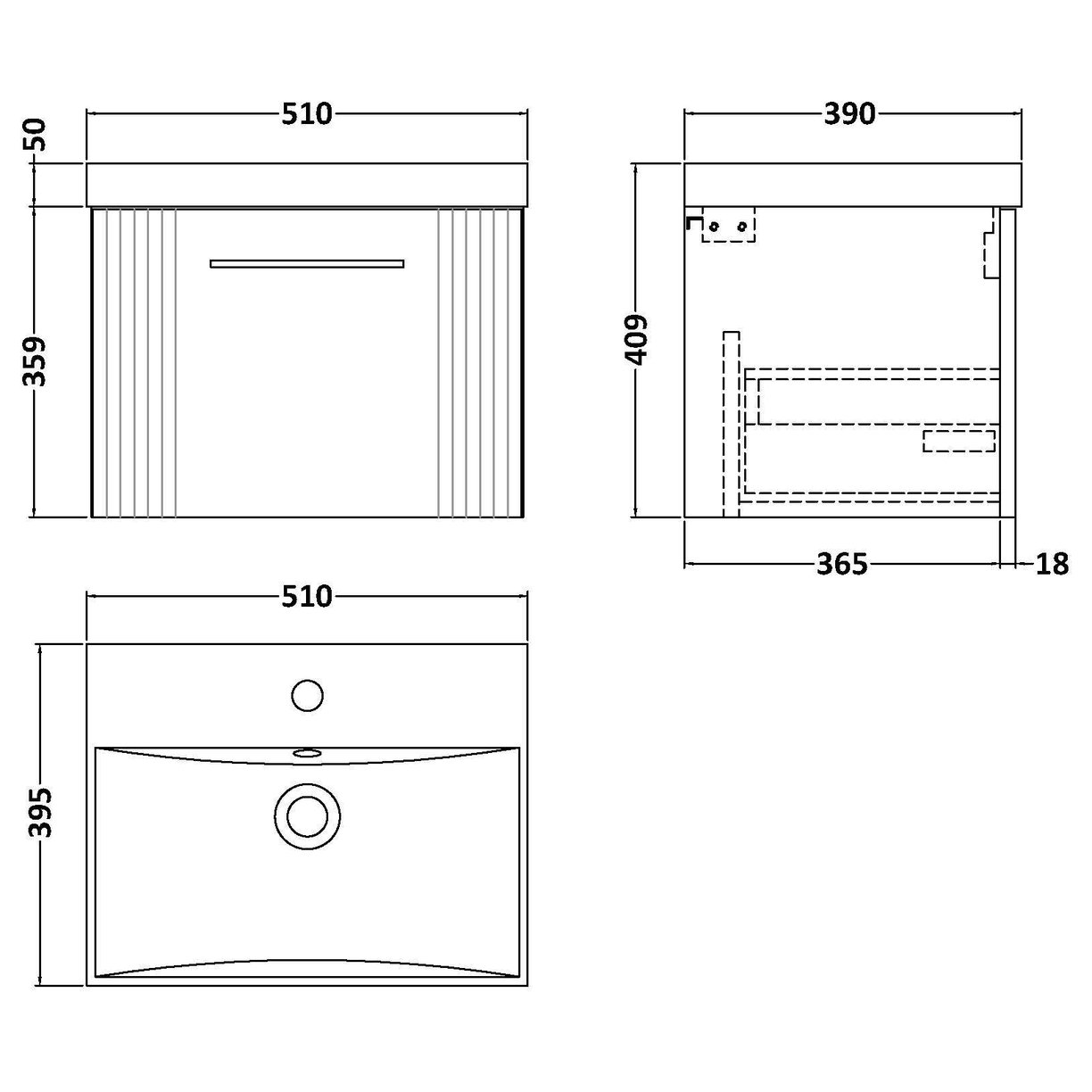 500mm W/H Single Drawer Vanity & Basin 3 - Satin Blue