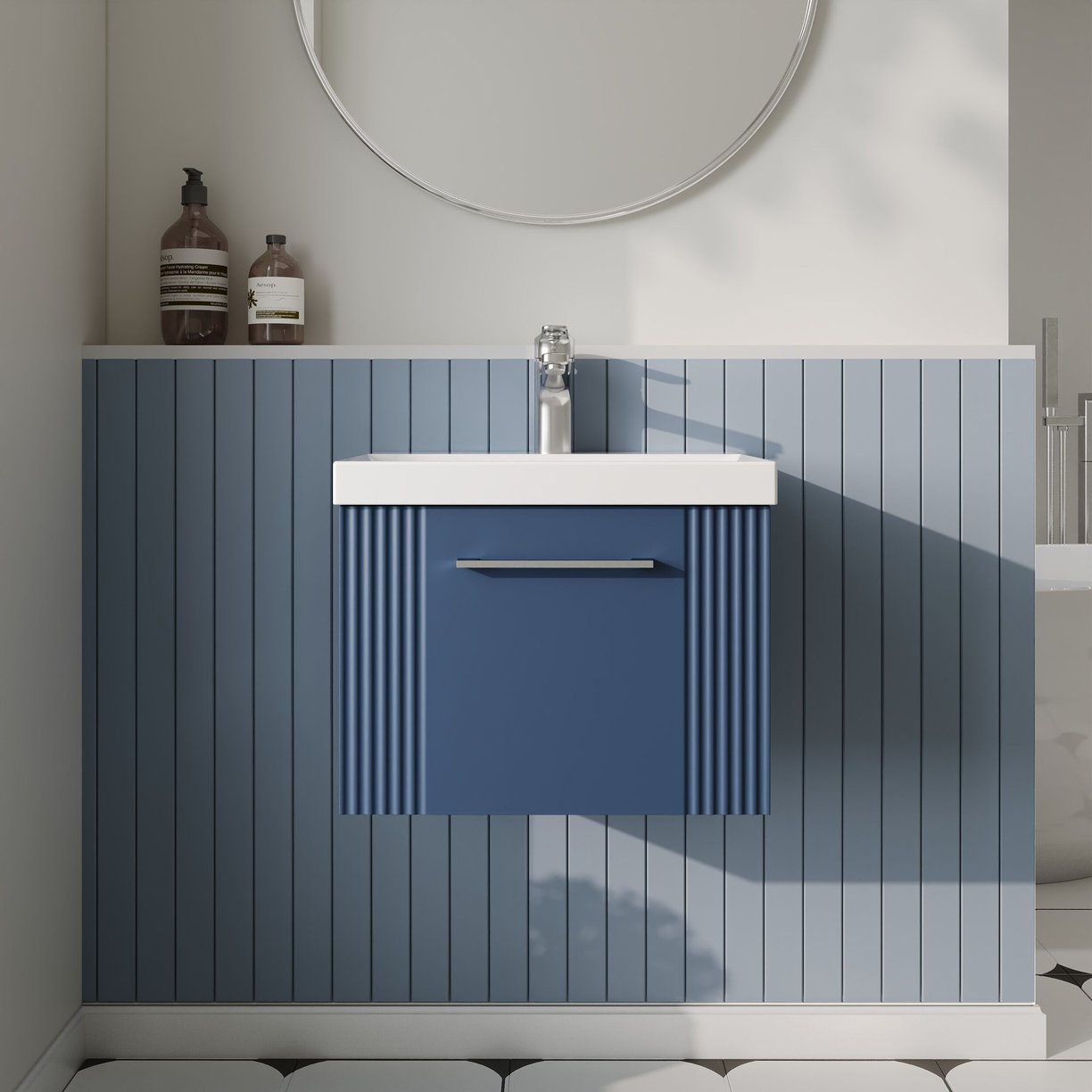 500mm W/H Single Drawer Vanity & Basin 3 - Satin Blue