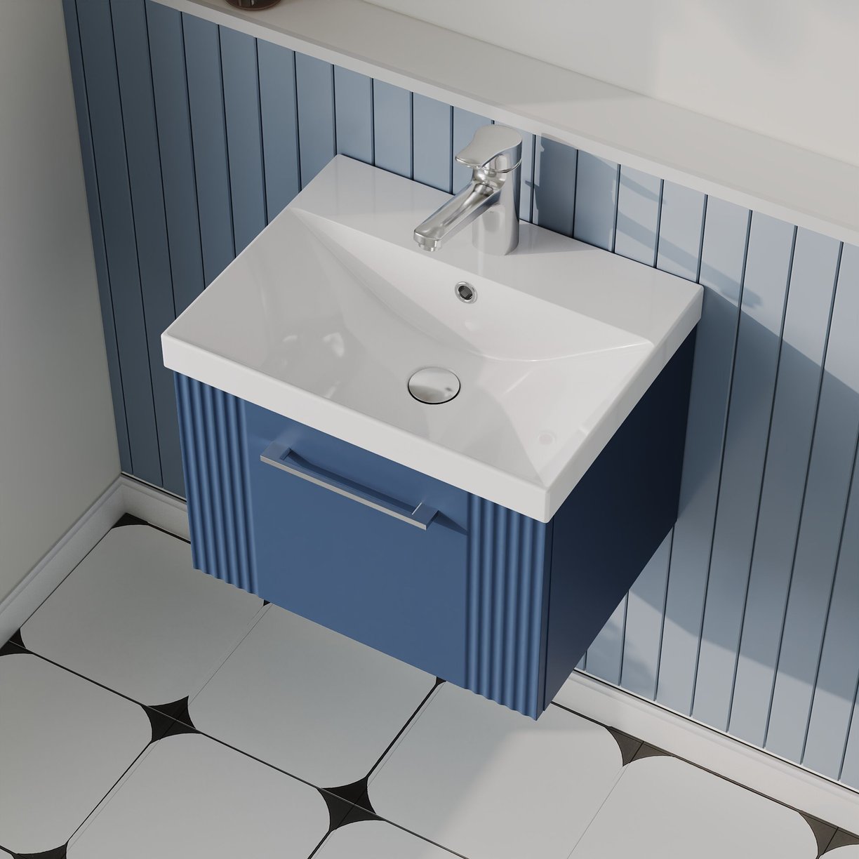 500mm W/H Single Drawer Vanity & Basin 3 - Satin Blue