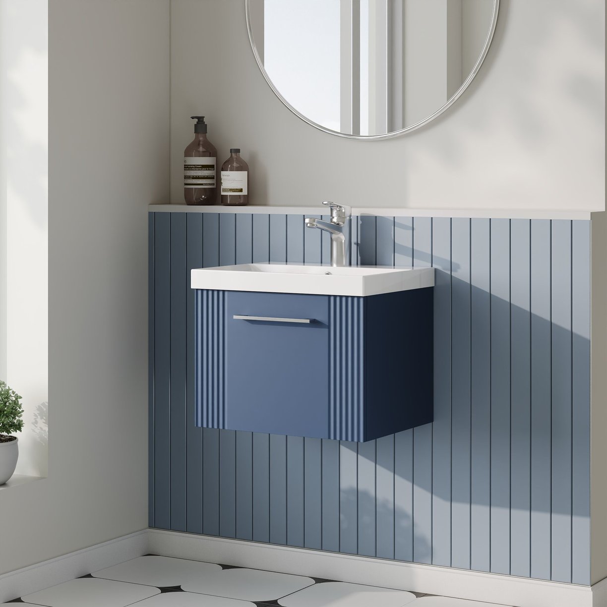 500mm W/H Single Drawer Vanity & Basin 3 - Satin Blue