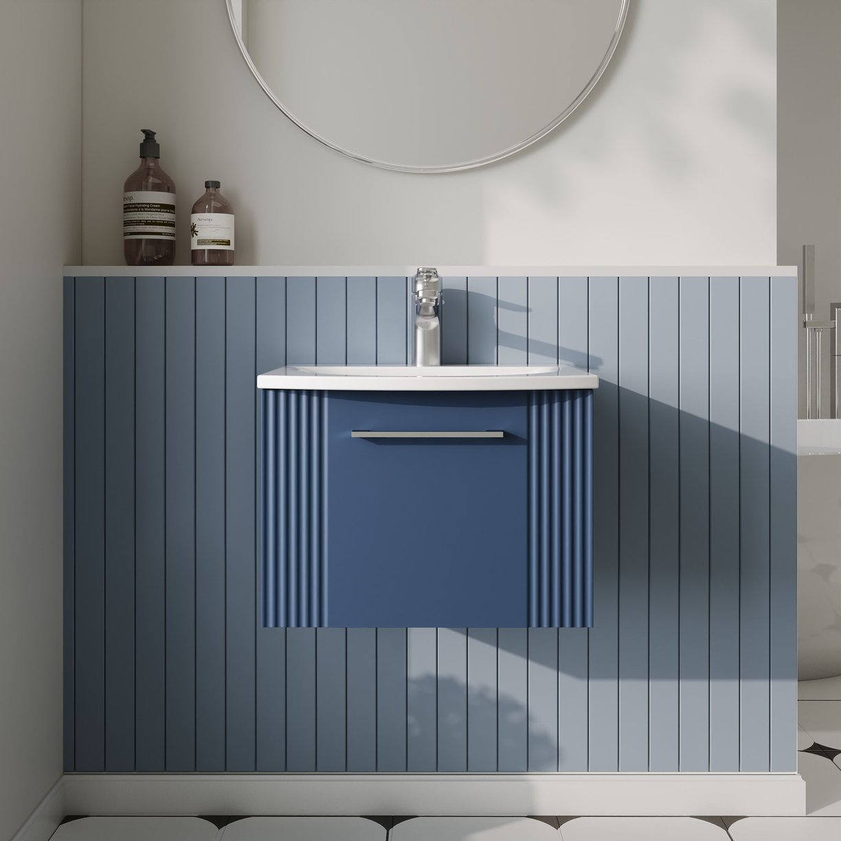 500mm W/H Single Drawer Vanity & Basin 4 - Satin Blue