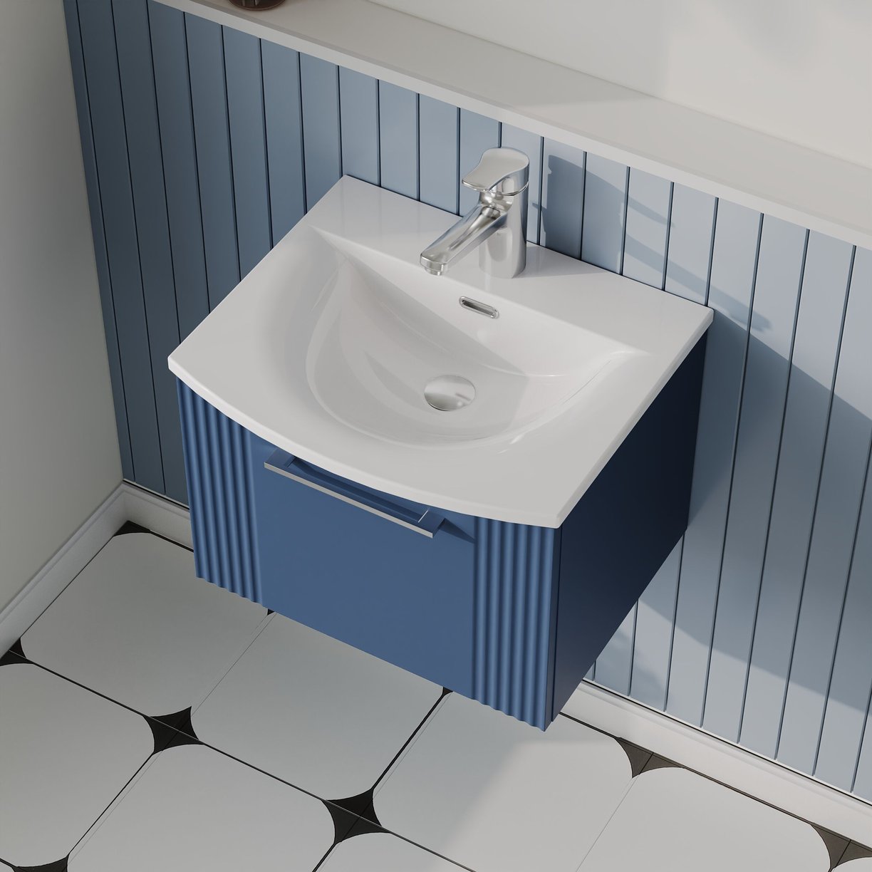 500mm W/H Single Drawer Vanity & Basin 4 - Satin Blue