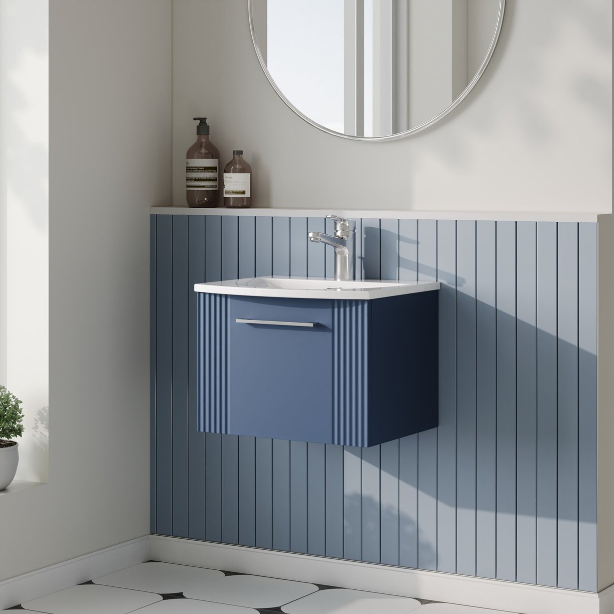 500mm W/H Single Drawer Vanity & Basin 4 - Satin Blue