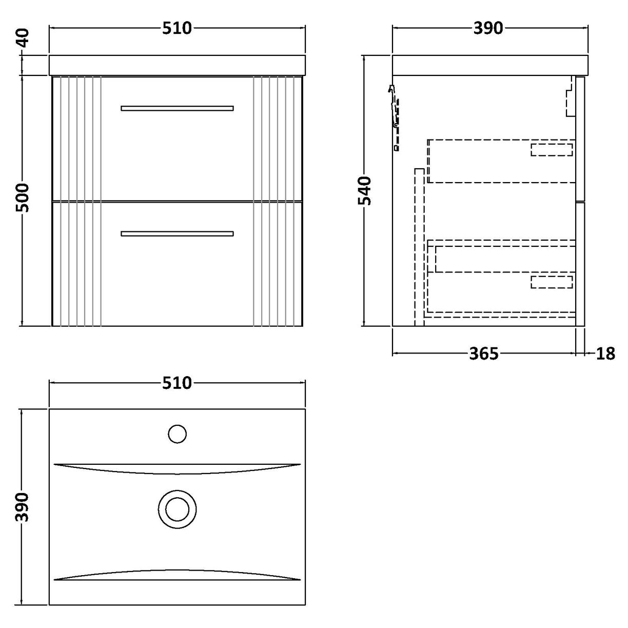 500mm W/H 2-Drawer Vanity & Basin 1 - Satin Blue