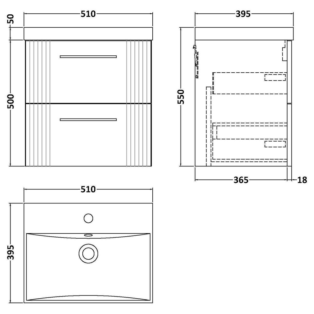 500mm W/H 2-Drawer Vanity & Basin 3 - Satin Blue