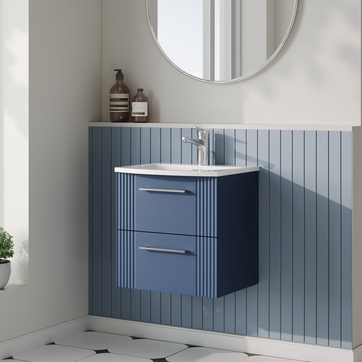 500mm W/H 2-Drawer Vanity & Basin 4 - Satin Blue