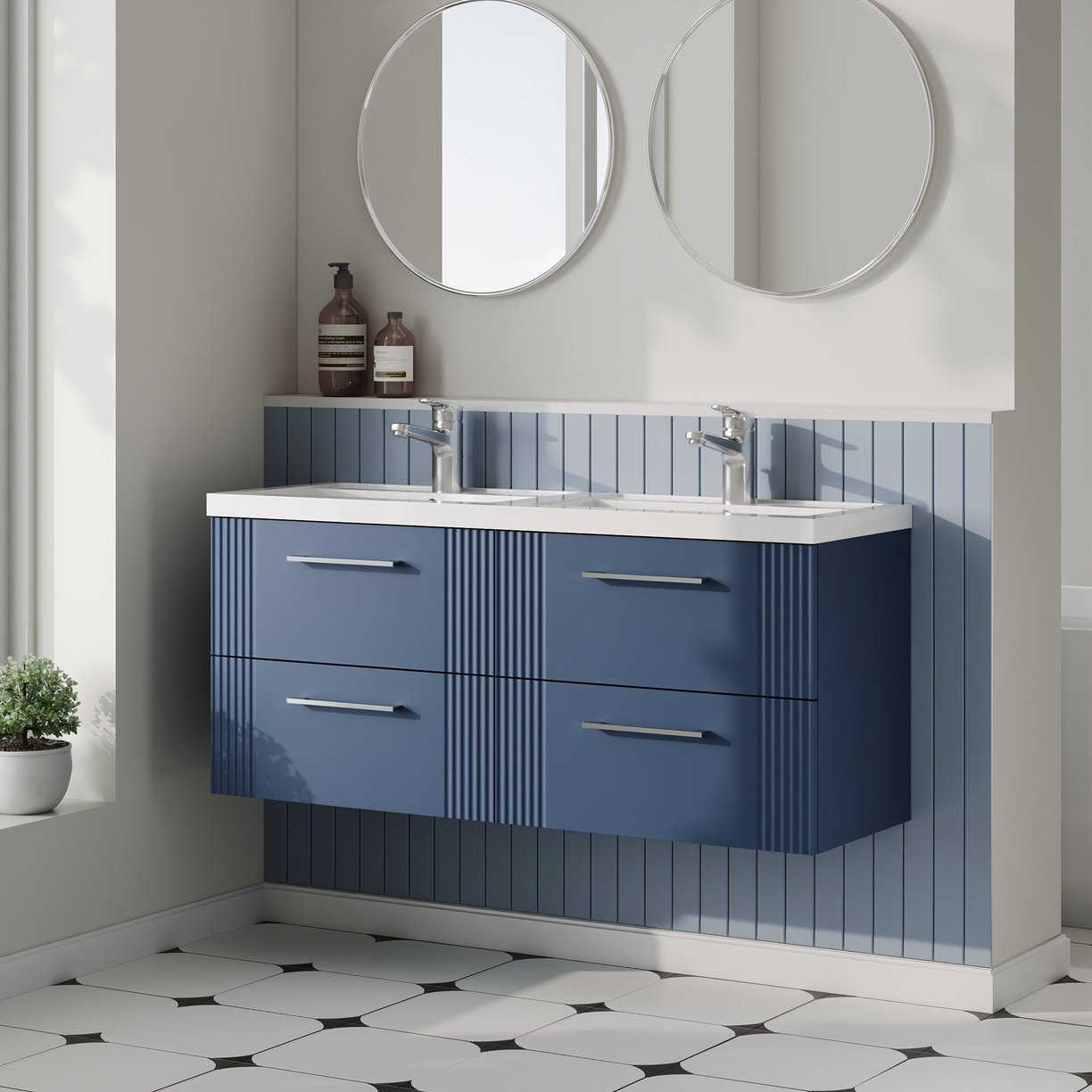 1200mm W/H 4-Drawer Vanity & Double Basin - Satin Blue