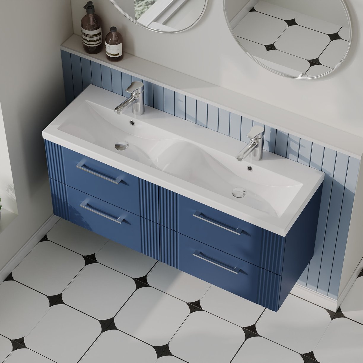 1200mm W/H 4-Drawer Vanity & Double Basin - Satin Blue