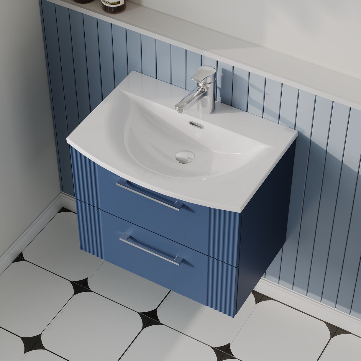 600mm W/H 2-Drawer Vanity & Basin 4 - Satin Blue
