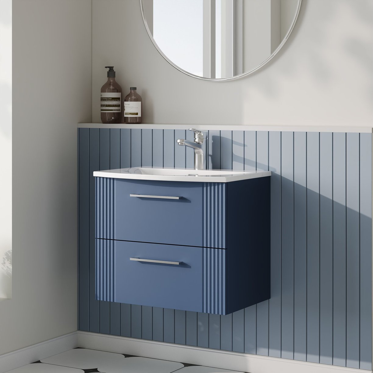 600mm W/H 2-Drawer Vanity & Basin 4 - Satin Blue