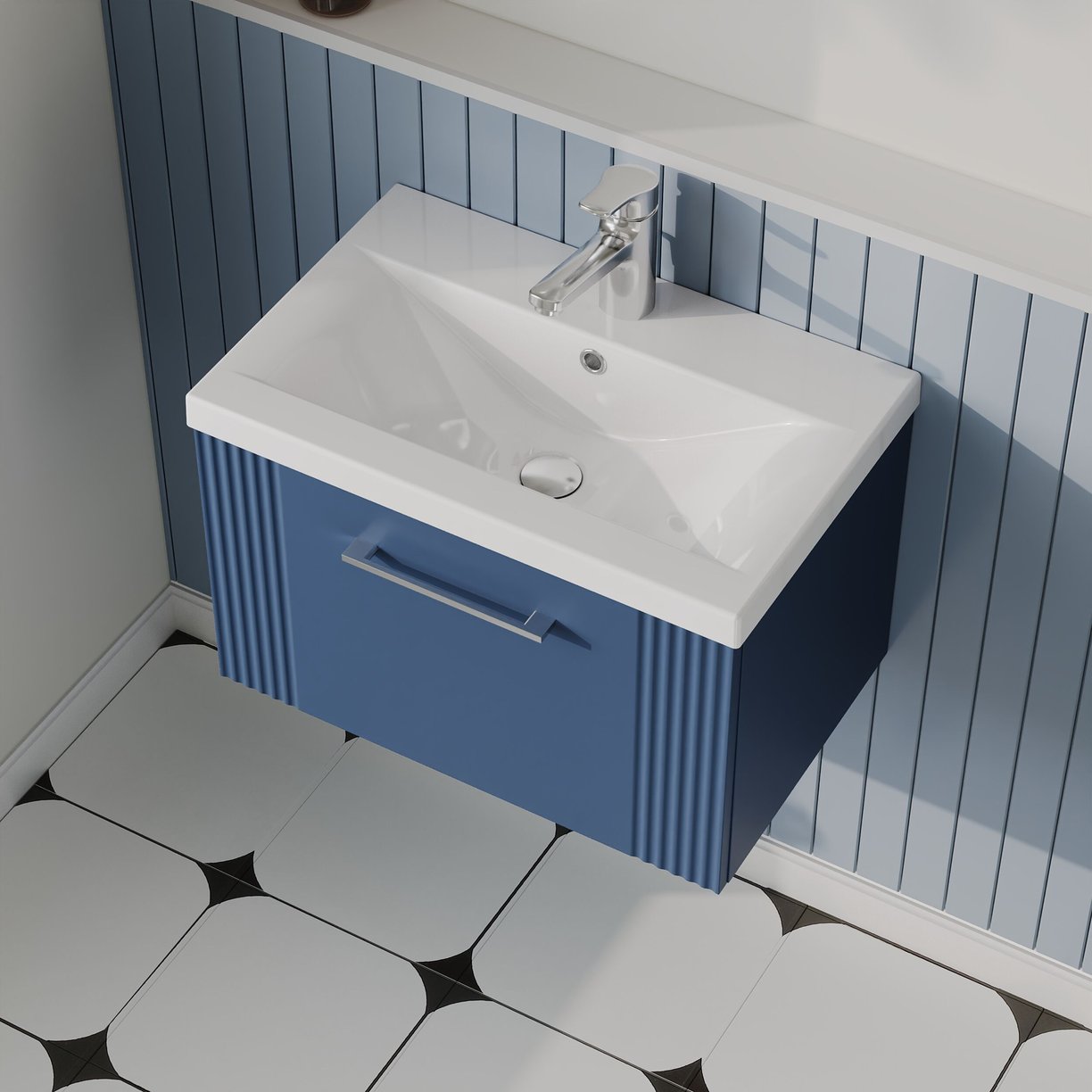 600mm W/H Single Drawer Vanity & Basin 1 - Satin Blue