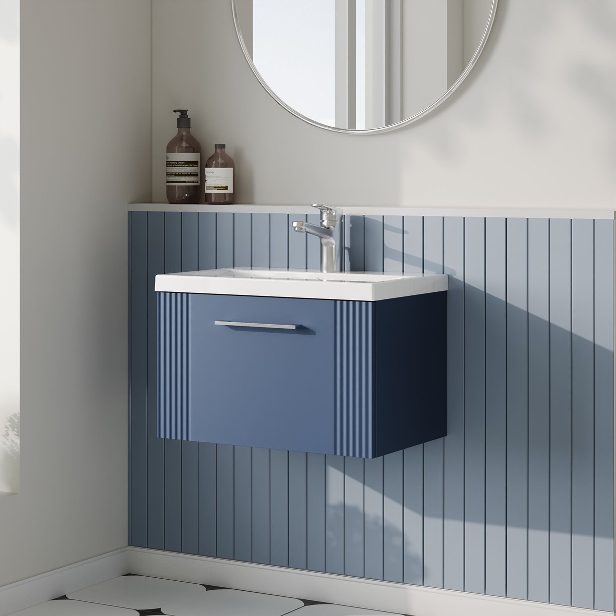 600mm W/H Single Drawer Vanity & Basin 1 - Satin Blue