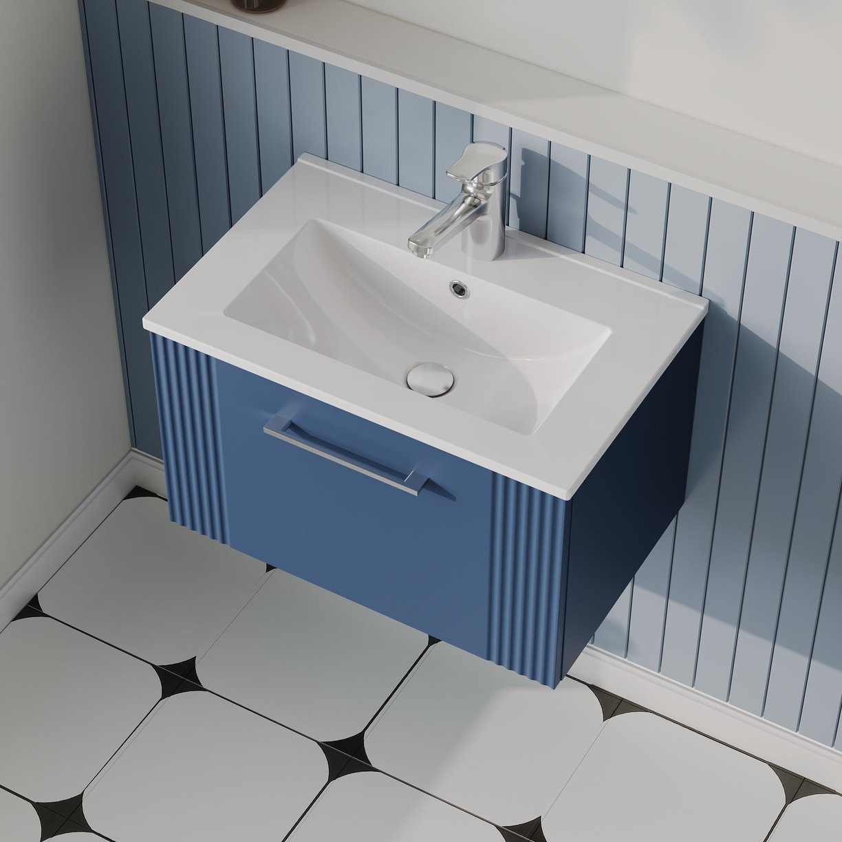 600mm W/H Single Drawer Vanity & Basin 2 - Satin Blue