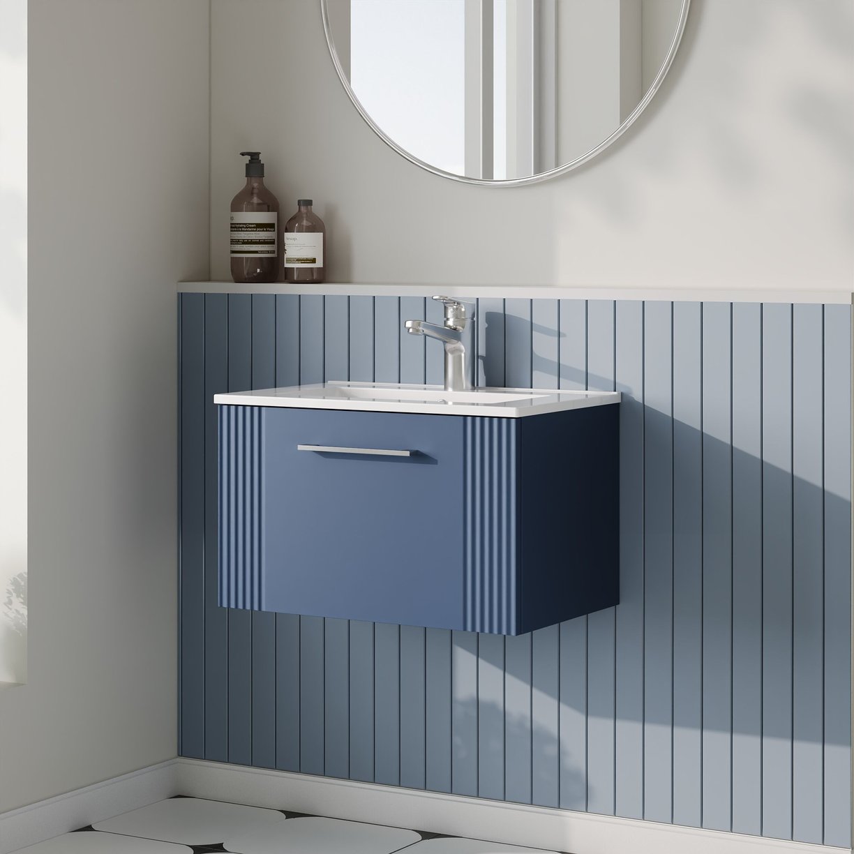 600mm W/H Single Drawer Vanity & Basin 2 - Satin Blue