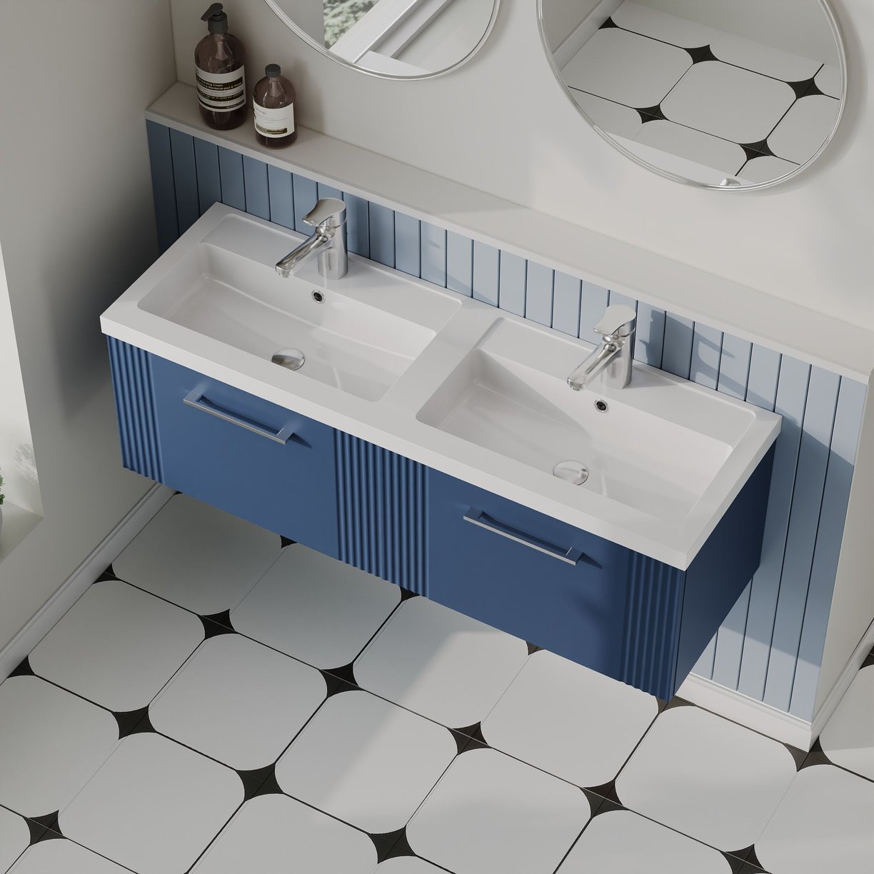 1200mm W/H 2-Drawer Vanity & Double Basin - Satin Blue