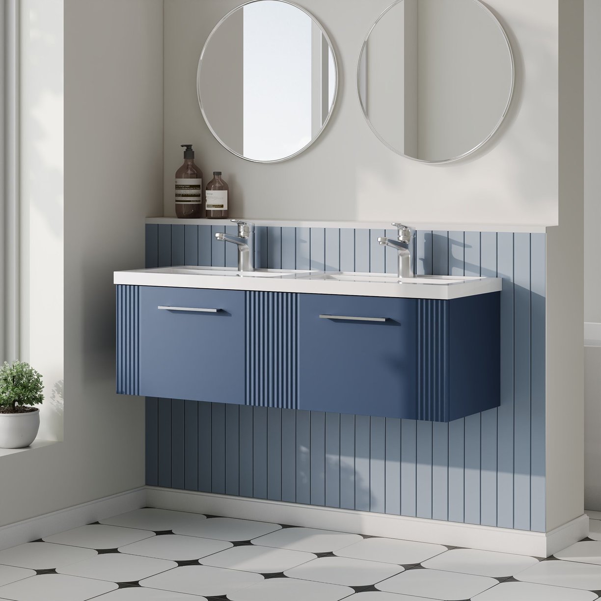 1200mm W/H 2-Drawer Vanity & Double Basin - Satin Blue