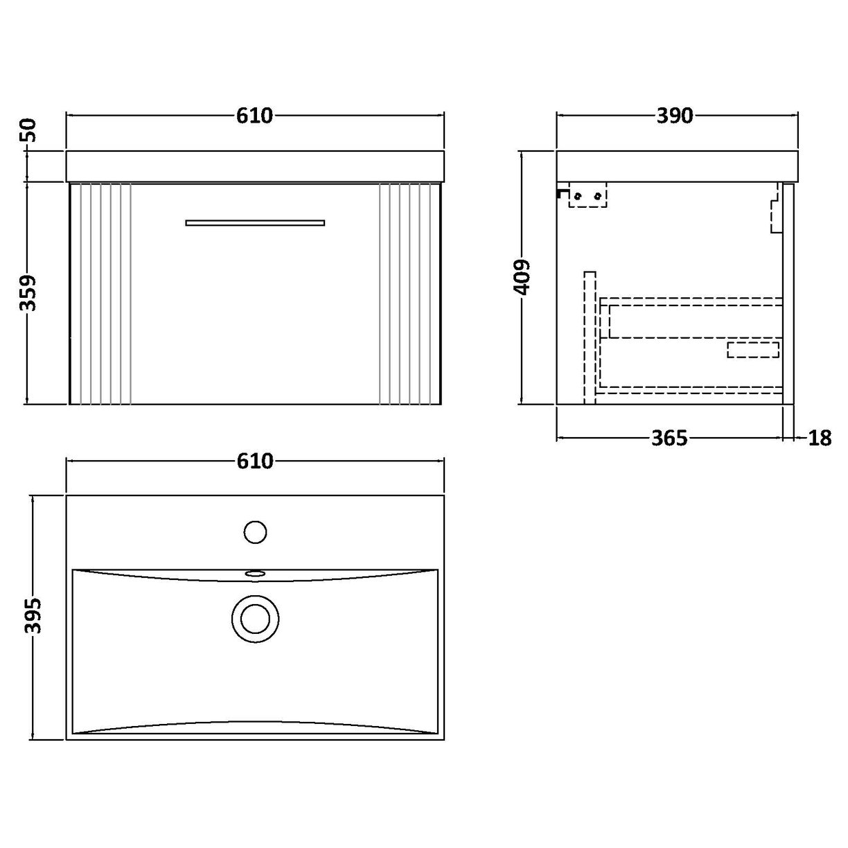 600 W/H Single Drawer Vanity & Basin 2