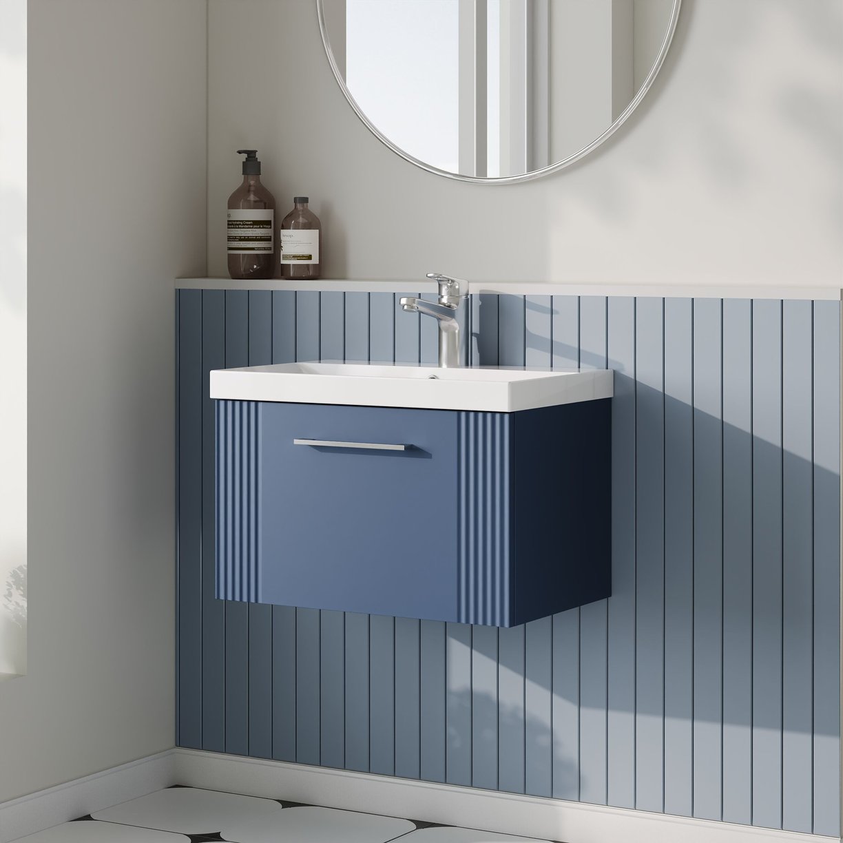 600mm W/H Single Drawer Vanity & Basin 2 - Satin Blue