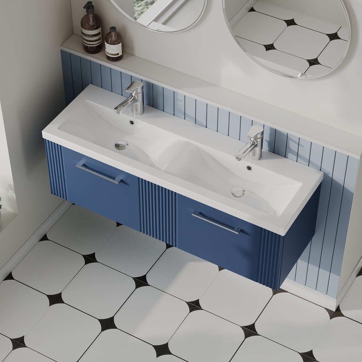 1200mm W/H 2-Drawer Vanity & Double Basin - Satin Blue
