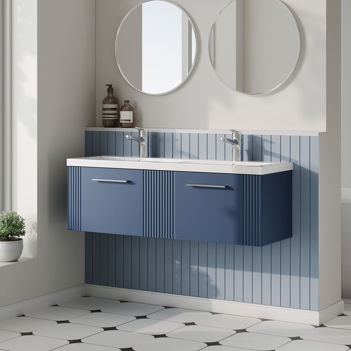 1200mm W/H 2-Drawer Vanity & Double Basin - Satin Blue