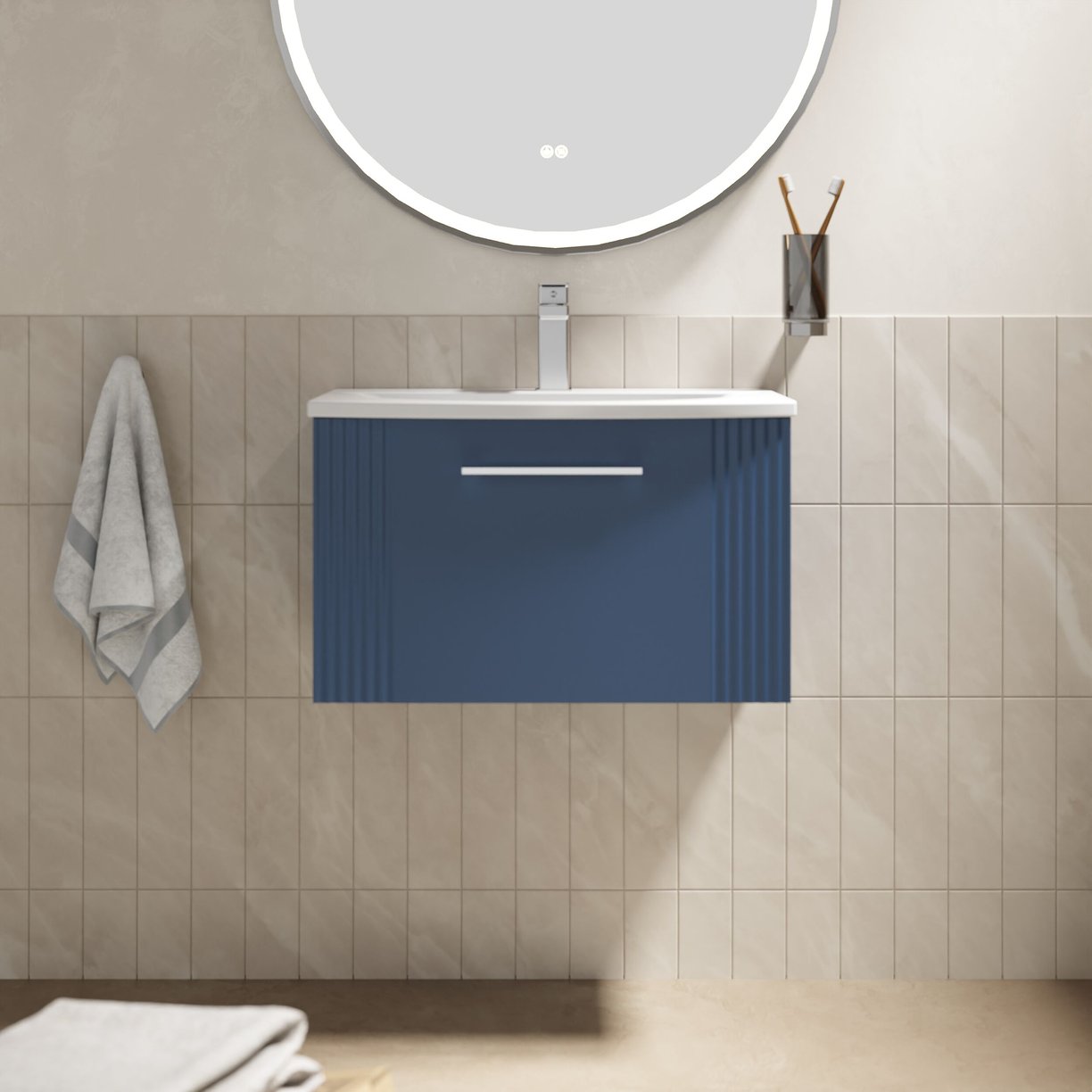 600mm W/H Single Drawer Vanity & Basin 4 - Satin Blue
