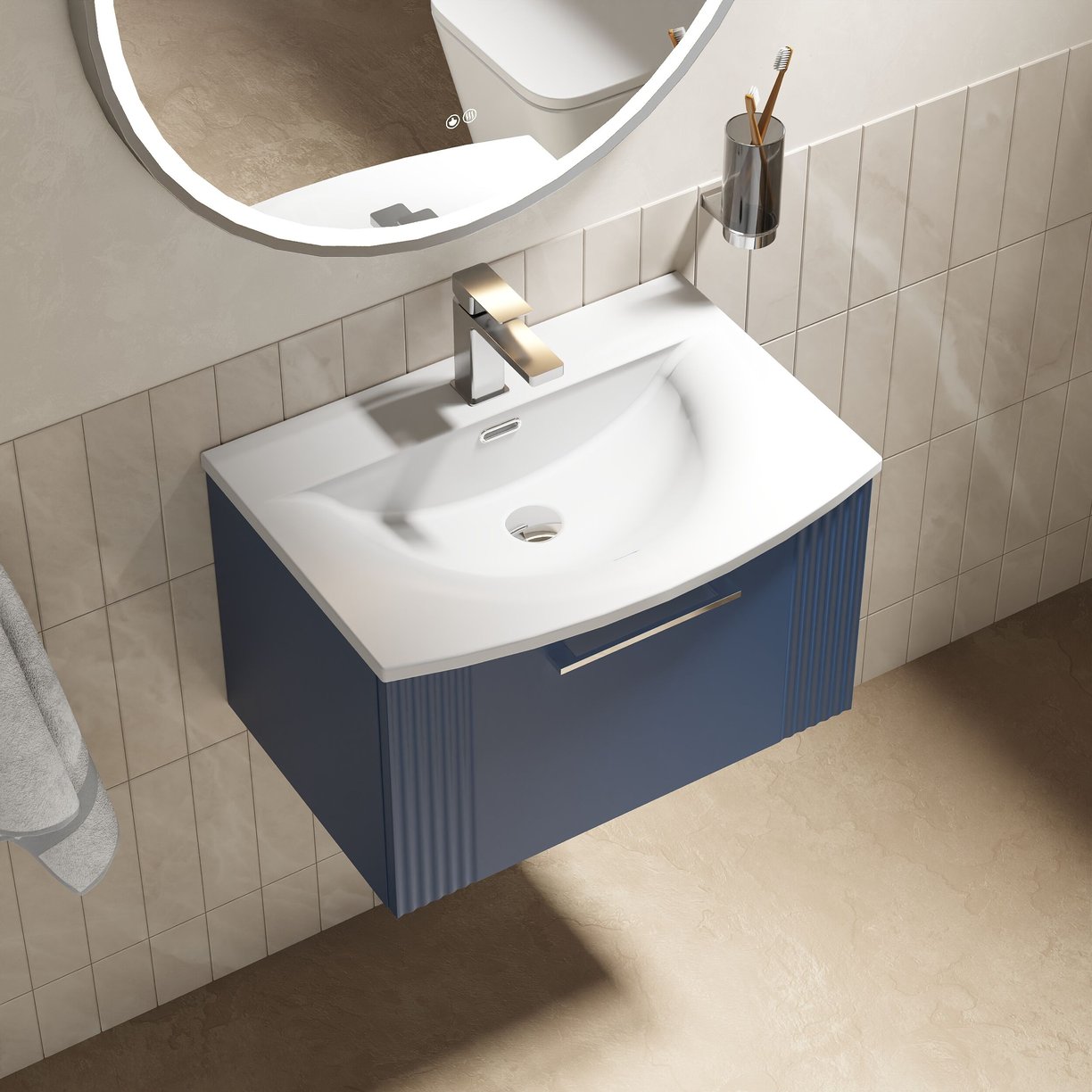 600mm W/H Single Drawer Vanity & Basin 4 - Satin Blue