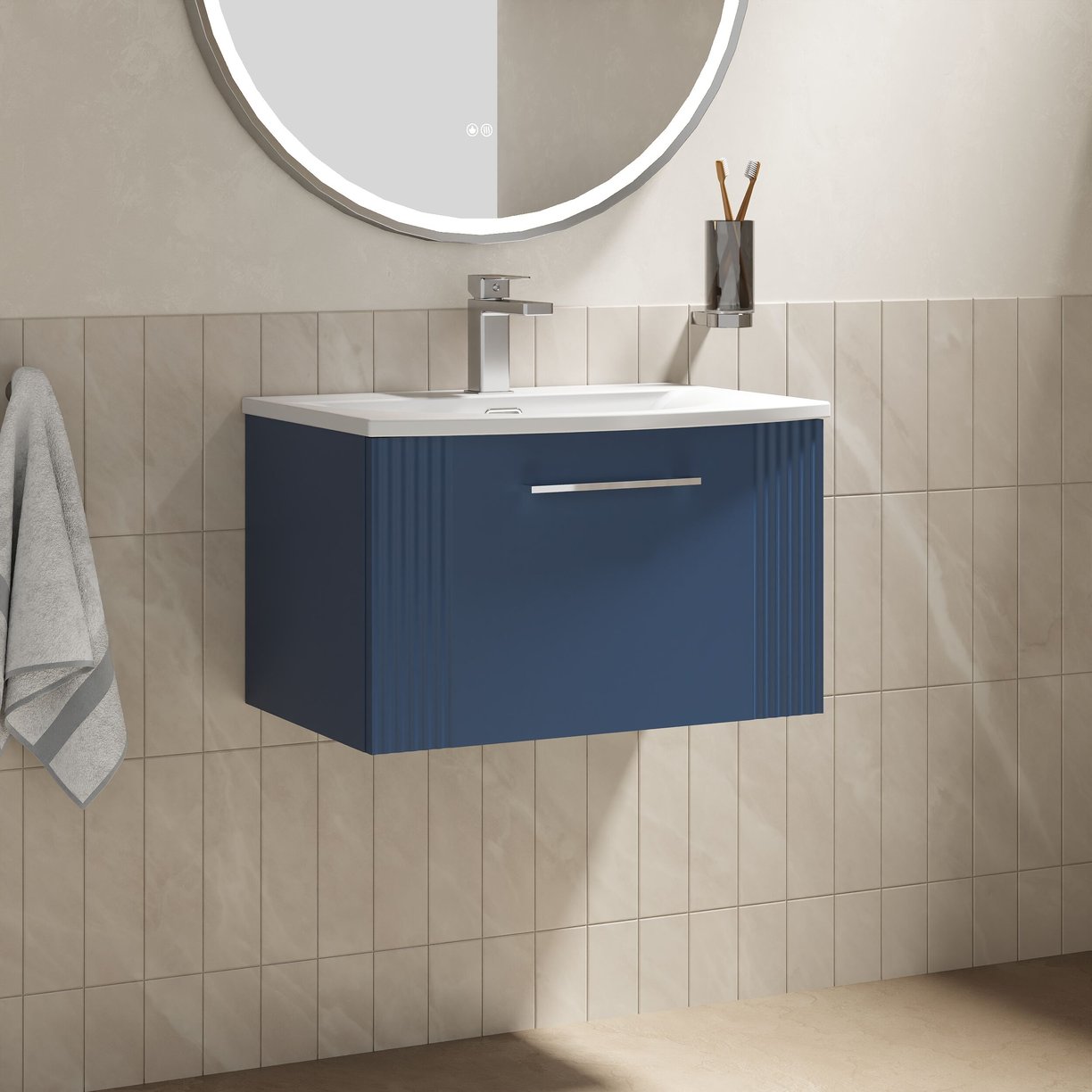 600mm W/H Single Drawer Vanity & Basin 4 - Satin Blue