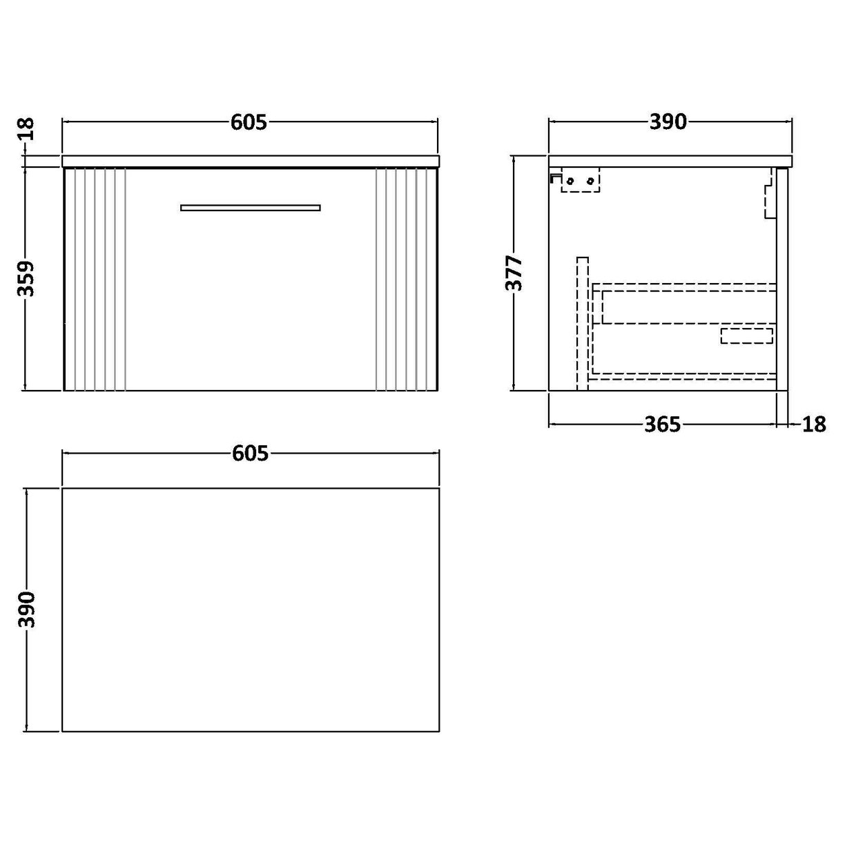 600mm W/H Single Drawer Vanity & Worktop - Satin Blue