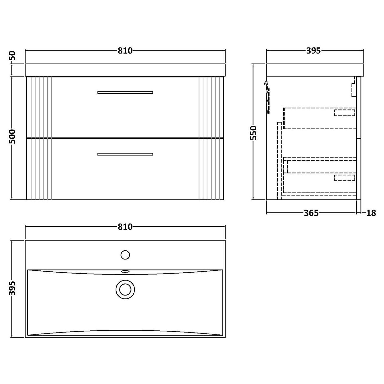 800 W/H 2-Drawer Vanity & Basin 3