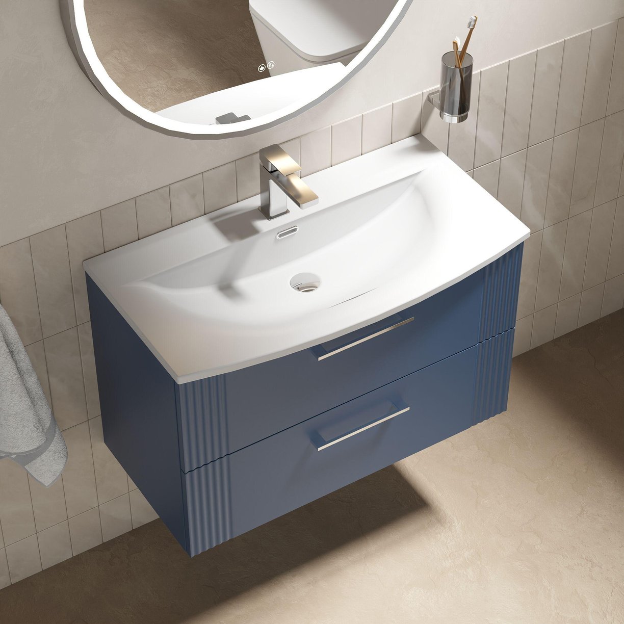 800mm W/H 2-Drawer Vanity & Basin 4 - Satin Blue