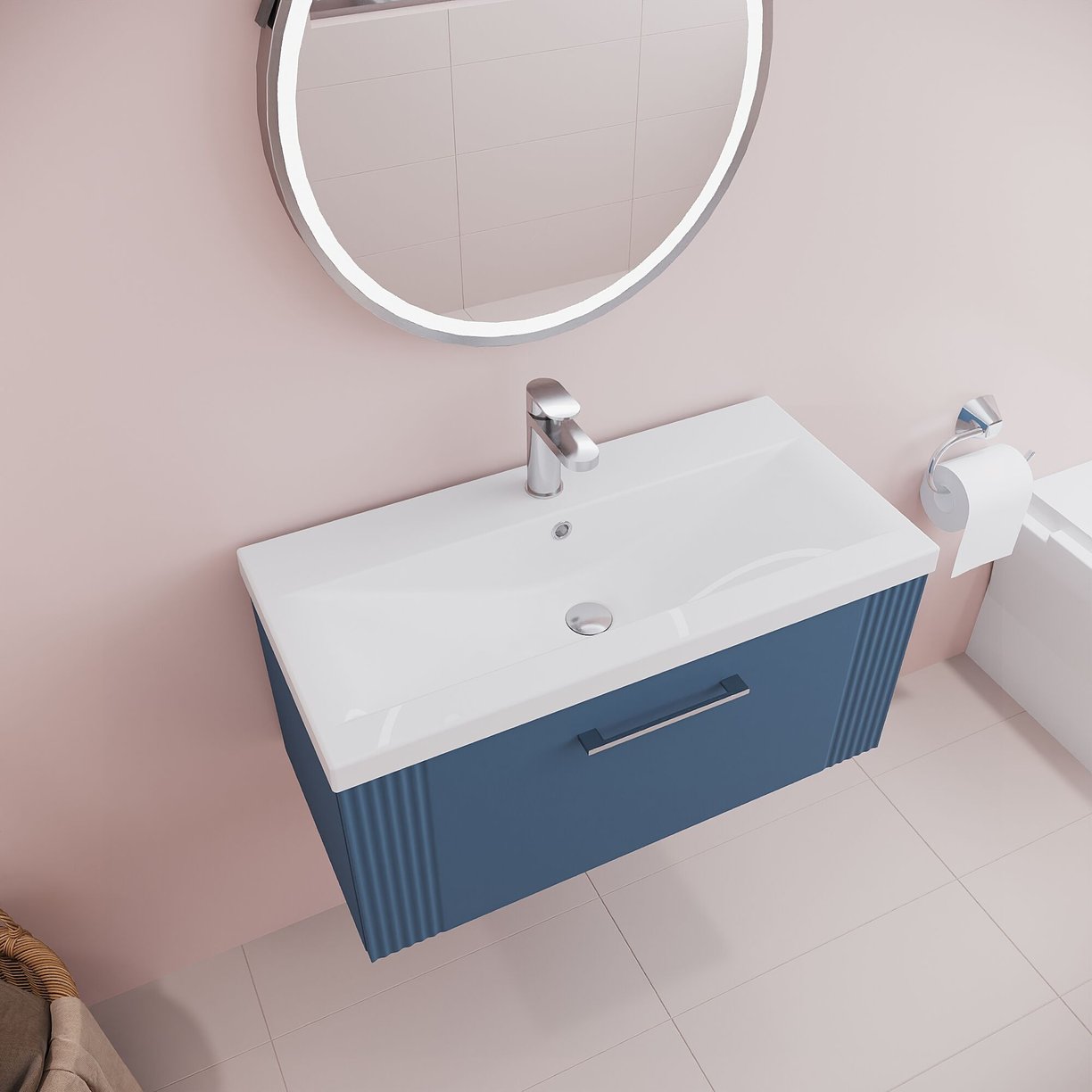 800mm W/H Single Drawer Vanity & Basin 1 - Satin Blue
