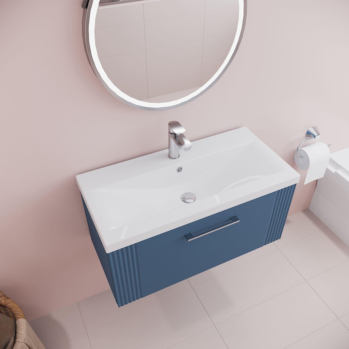 800mm W/H Single Drawer Vanity & Basin 1 - Satin Blue