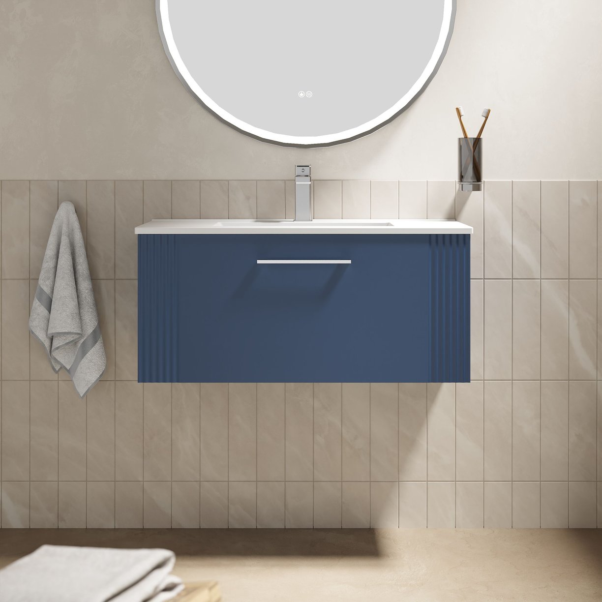 800mm W/H Single Drawer Vanity & Basin 2 - Satin Blue