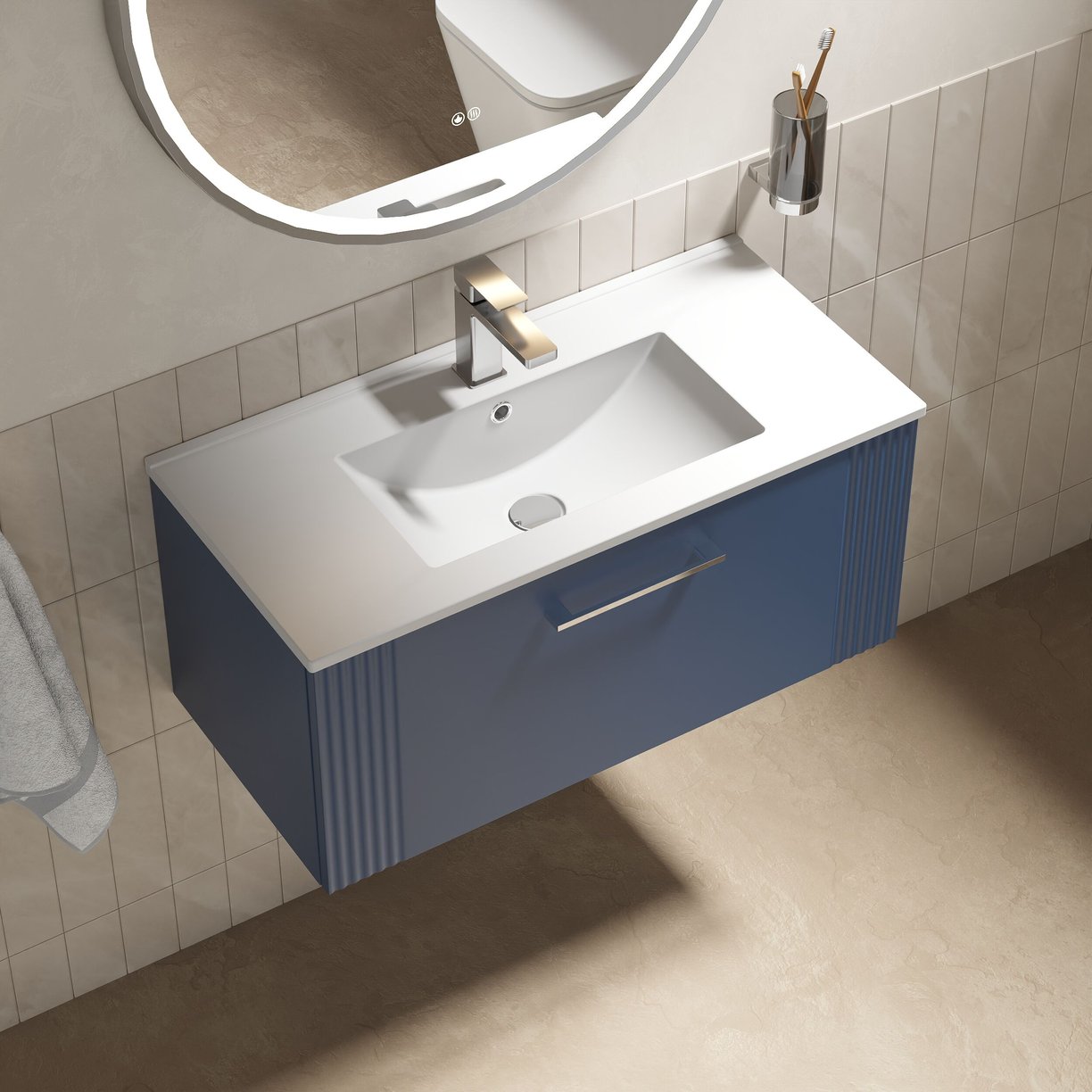 800mm W/H Single Drawer Vanity & Basin 2 - Satin Blue