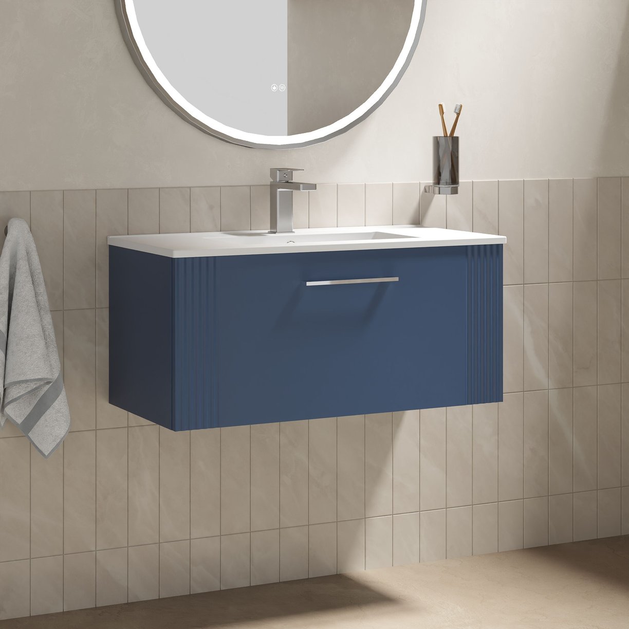800mm W/H Single Drawer Vanity & Basin 2 - Satin Blue