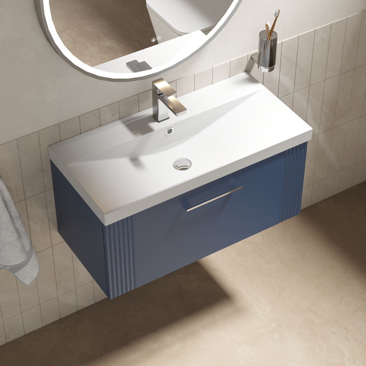 800mm W/H Single Drawer Vanity & Basin 3 - Satin Blue