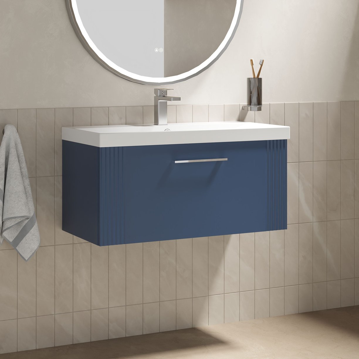 800mm W/H Single Drawer Vanity & Basin 3 - Satin Blue