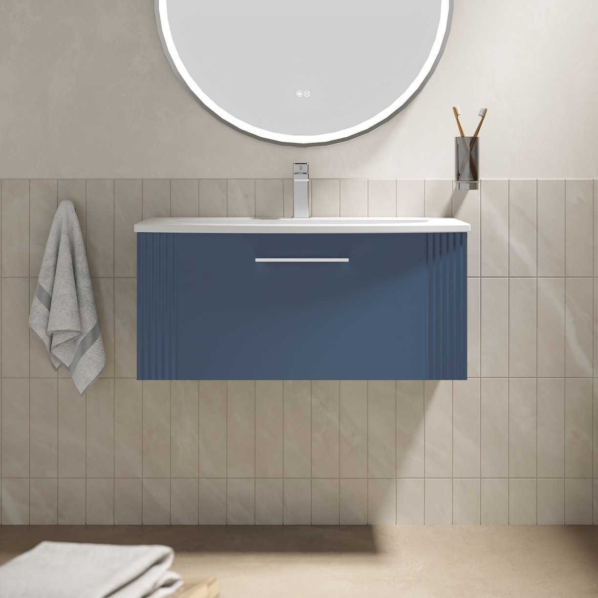 800mm W/H Single Drawer Vanity & Basin 4 - Satin Blue