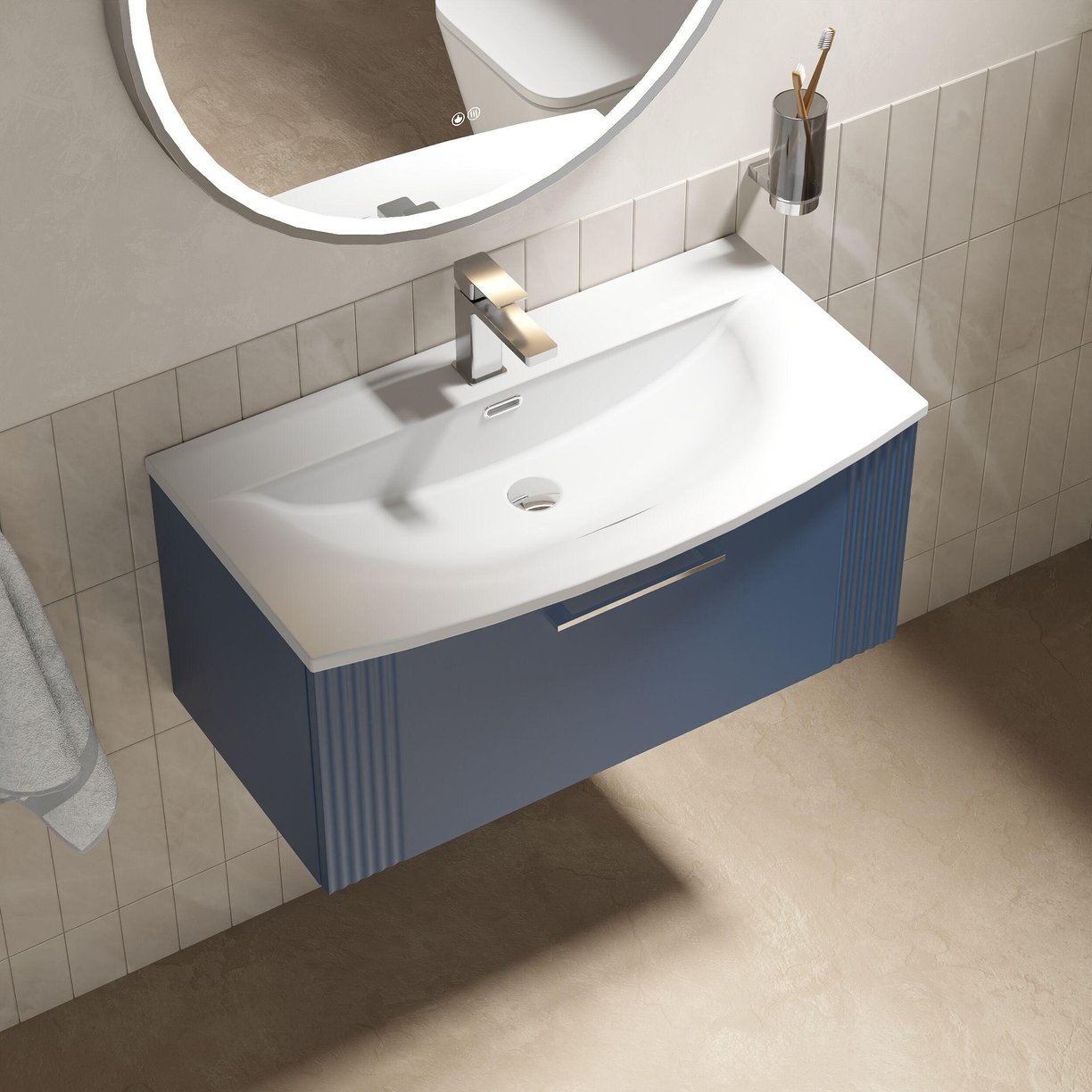 800mm W/H Single Drawer Vanity & Basin 4 - Satin Blue