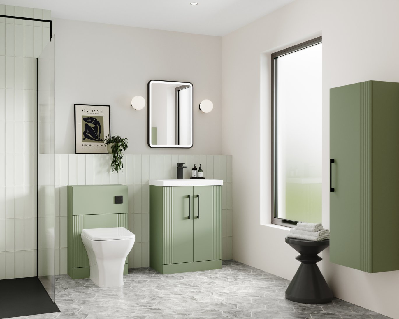 500mm FS 2-Door Vanity & Basin 1 - Satin Green