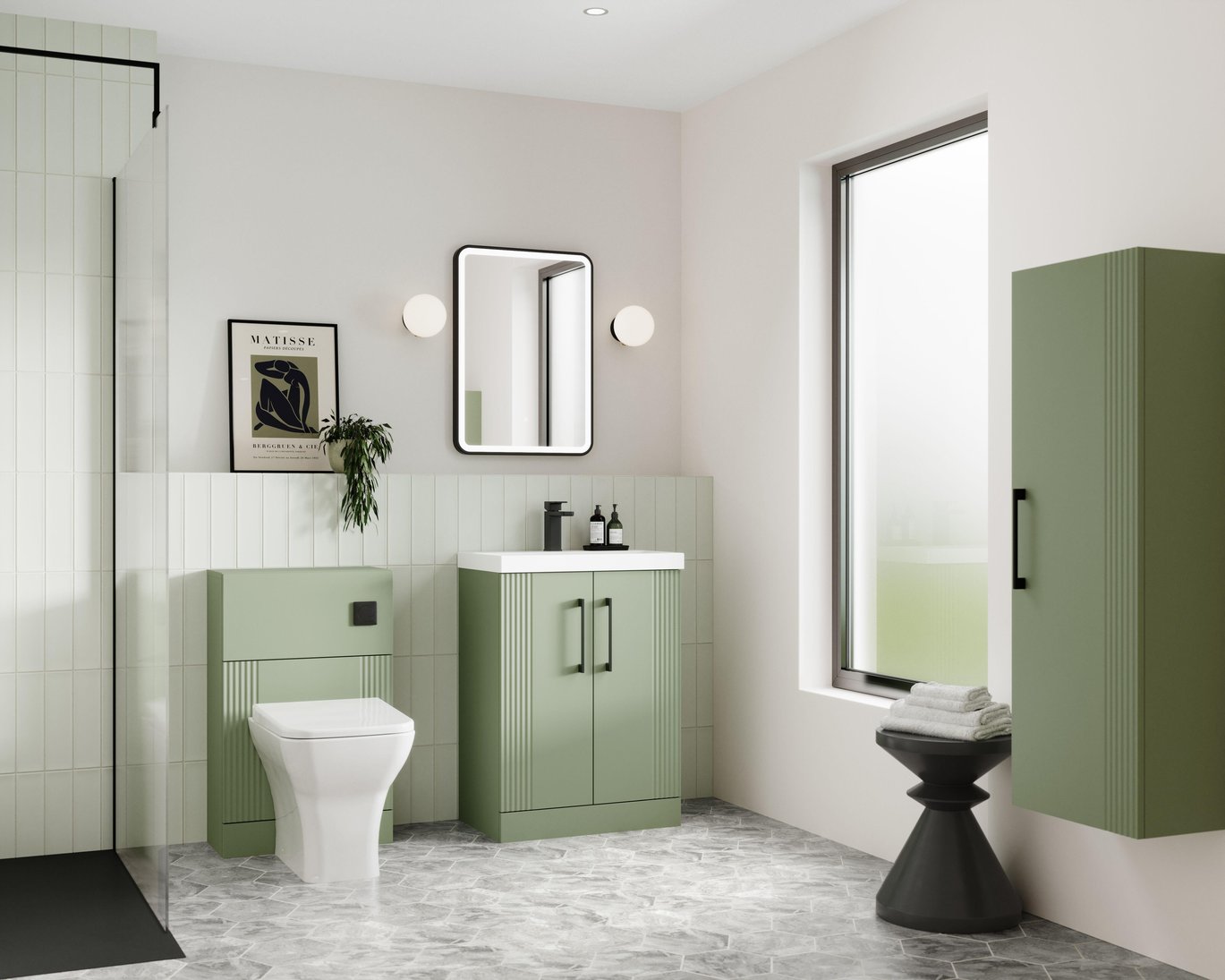 500mm FS 2-Door Vanity & Basin 1 - Satin Green