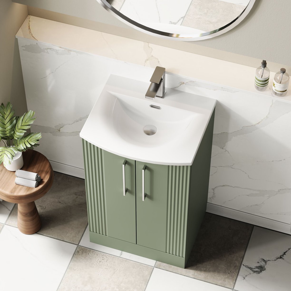 500mm FS 2-Door Vanity & Basin 4 - Satin Green