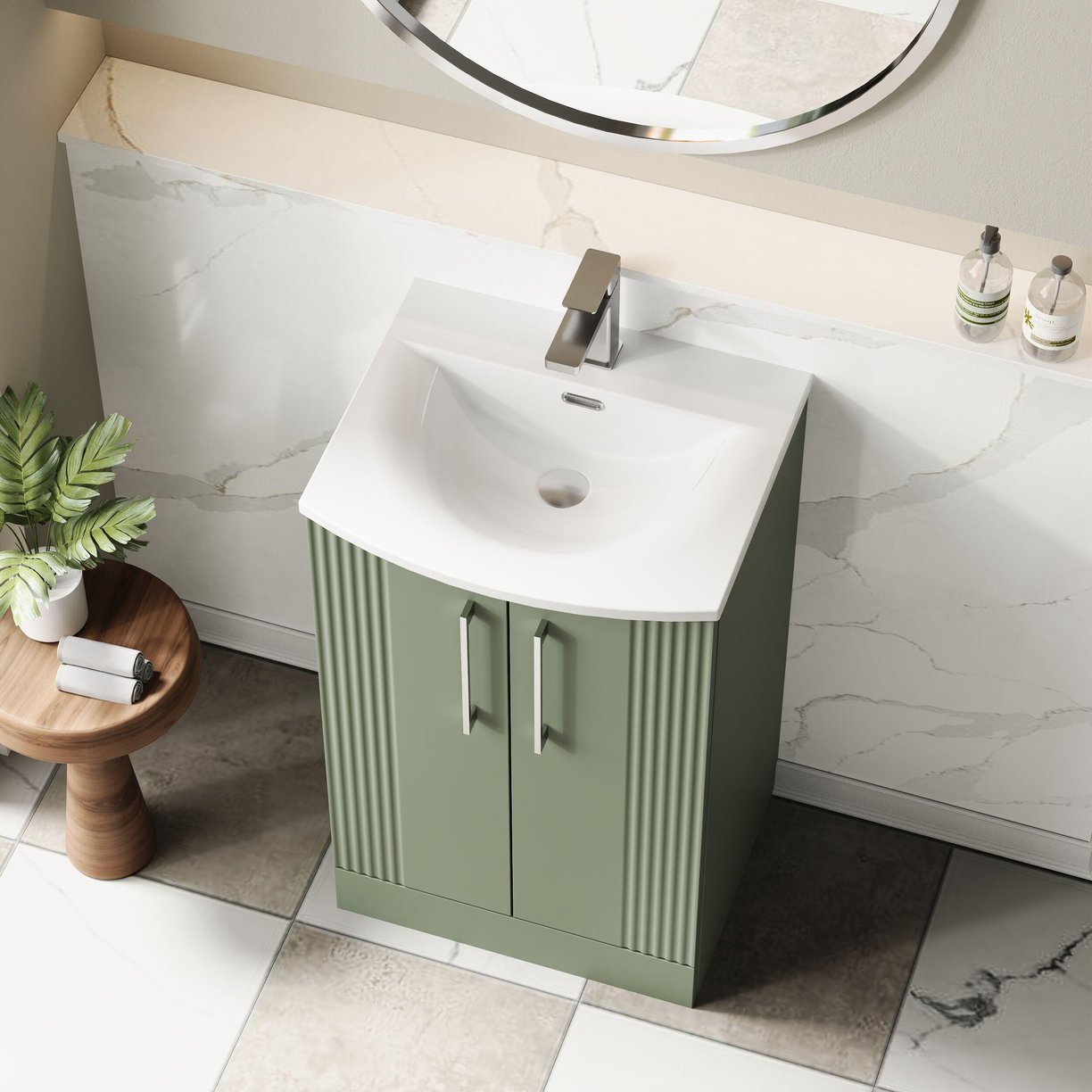 500mm FS 2-Door Vanity & Basin 4 - Satin Green