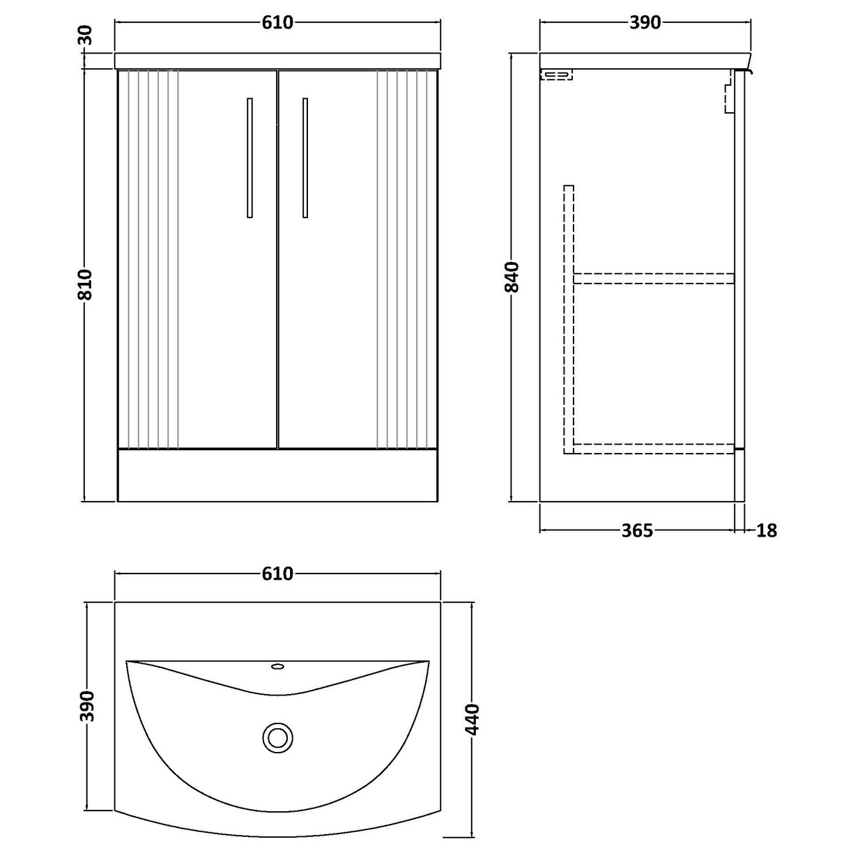 600mm F/S 2-Door Vanity & Basin 4 - Satin Green