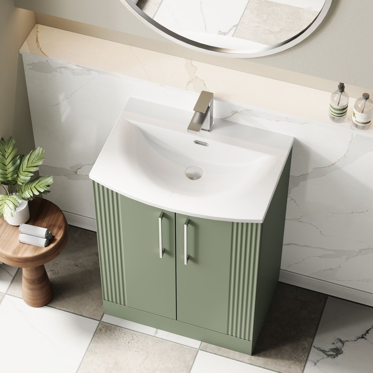 600mm F/S 2-Door Vanity & Basin 4 - Satin Green