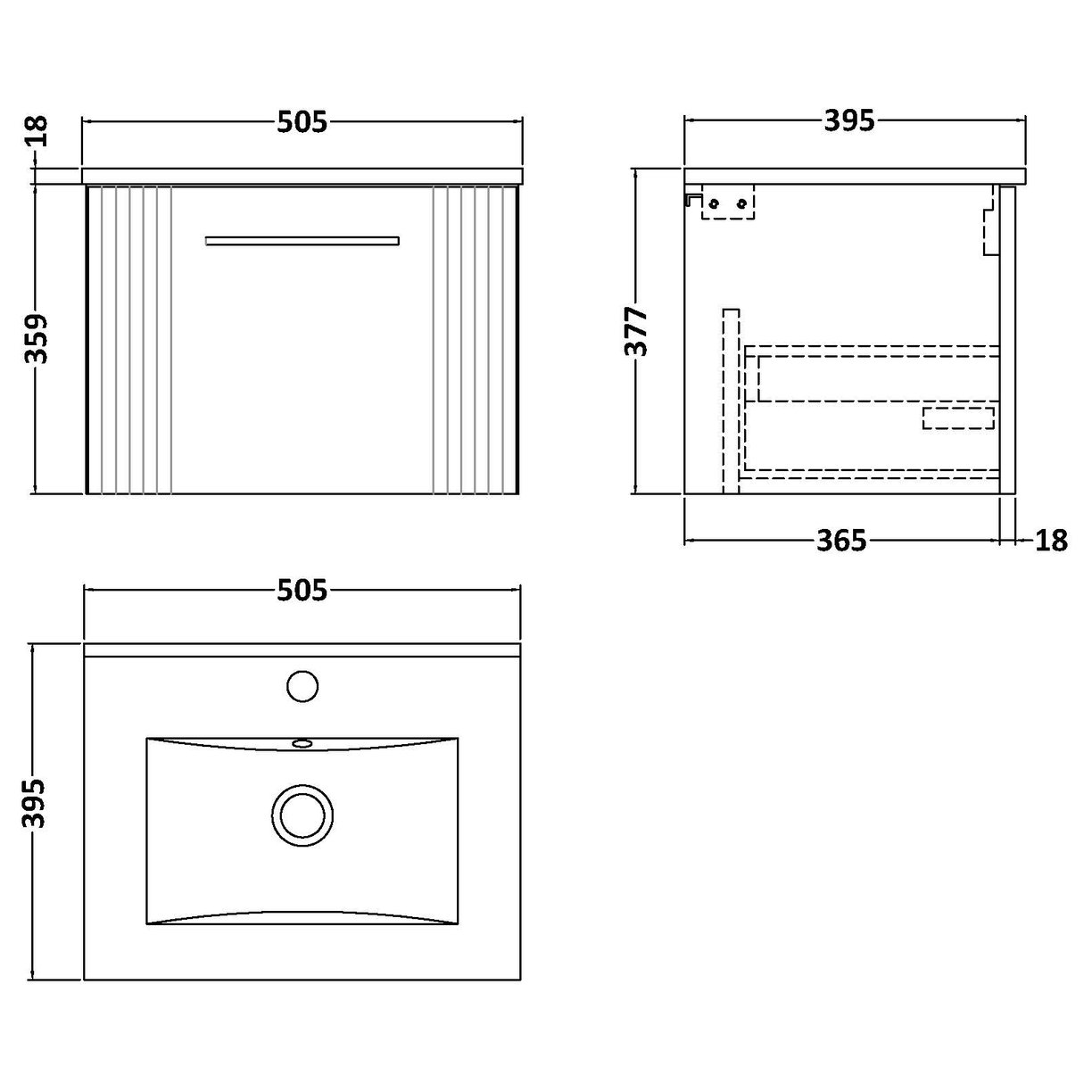 500mm W/H Single Drawer Vanity & Basin 2 - Satin Green