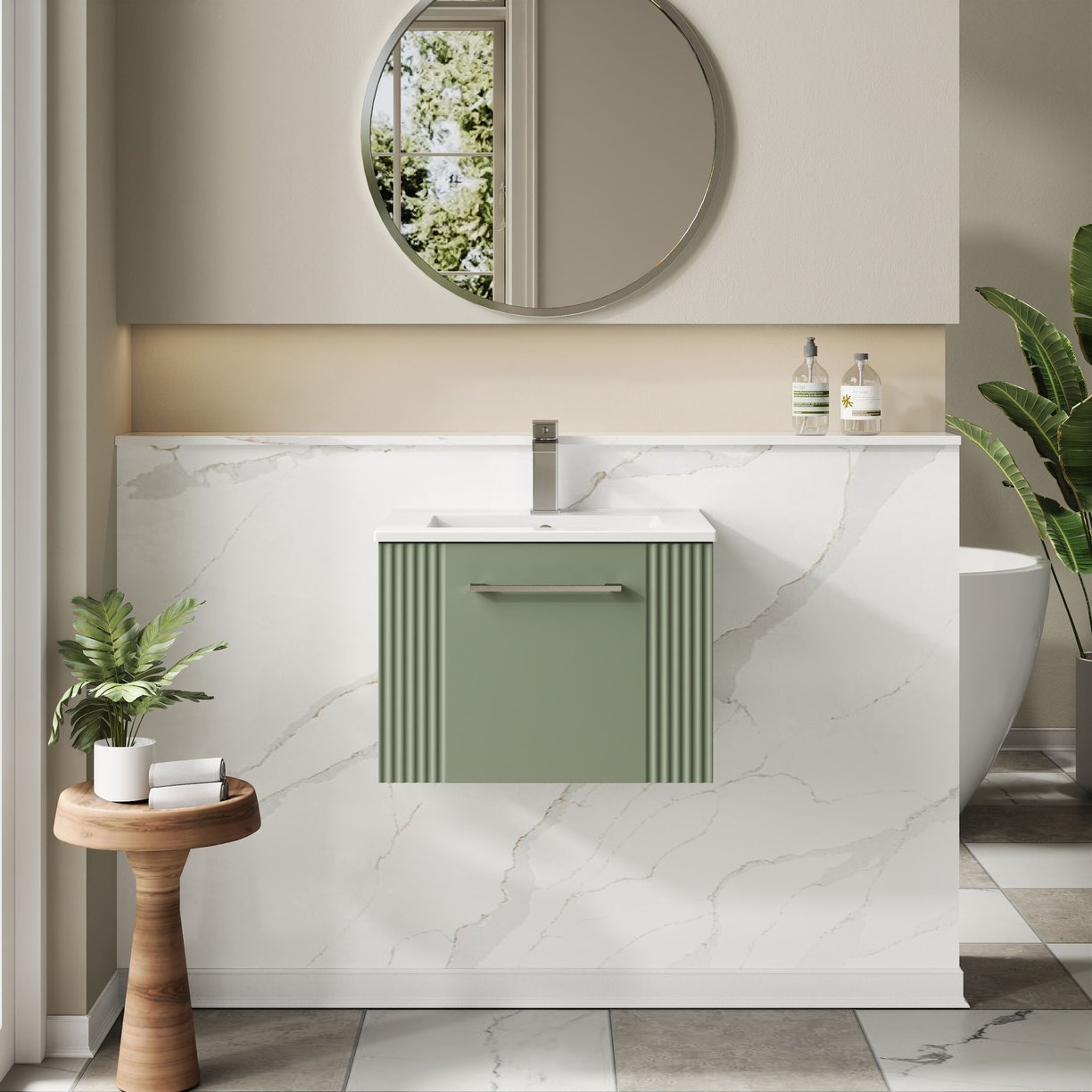 500mm W/H Single Drawer Vanity & Basin 2 - Satin Green