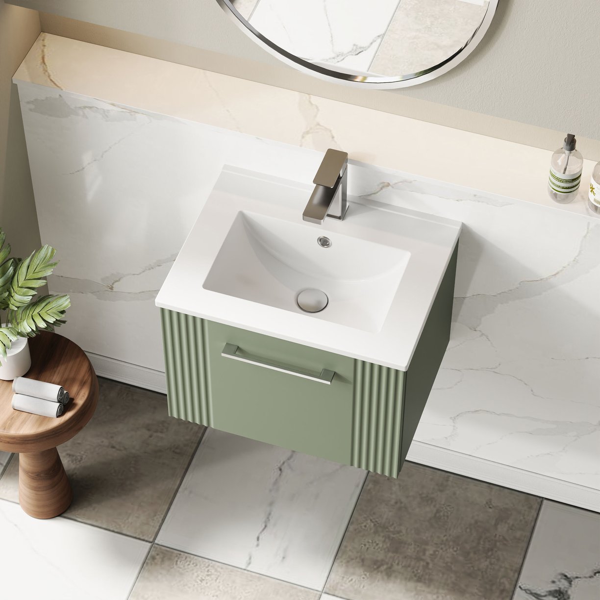 500mm W/H Single Drawer Vanity & Basin 2 - Satin Green