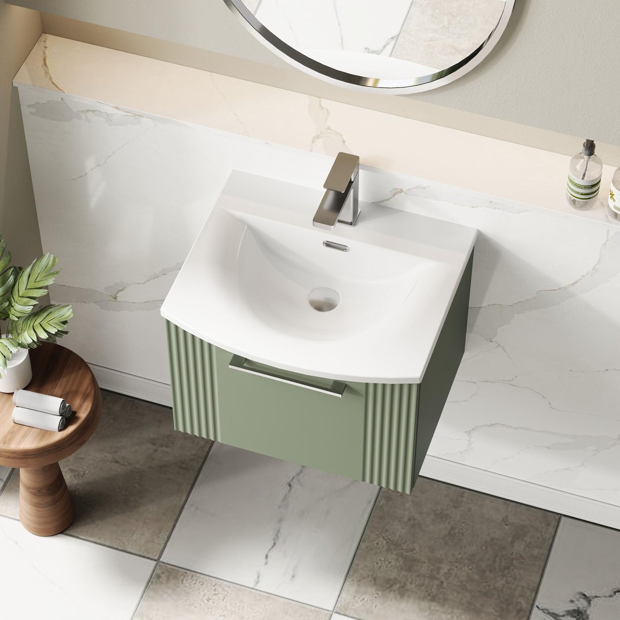500mm W/H Single Drawer Vanity & Basin 4 - Satin Green