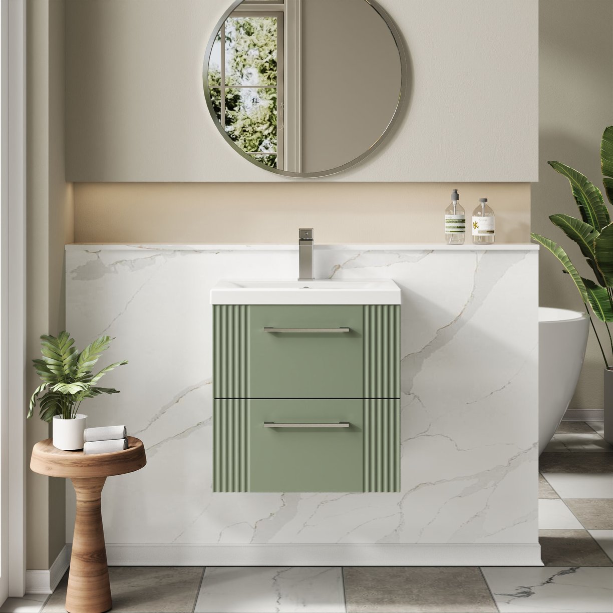500mm W/H 2-Drawer Vanity & Basin 1 - Satin Green